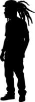 Silhouette of Man with Dreadlocks in Casual Pose Art vector