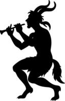 Silhouette of Mythical Satyr Playing Flute for Fantasy Art and Design vector