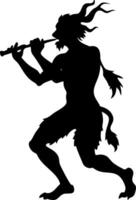 Silhouette of Mythical Satyr Playing Flute for Fantasy Art and Design Projects vector