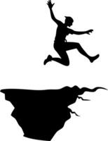 Silhouette of Person Jumping Over Cliff Symbolizing Adventure and Courage vector