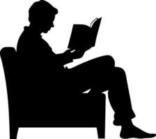 Silhouette of Person Reading a Book in Chair Art for Relaxing Leisure Activities vector