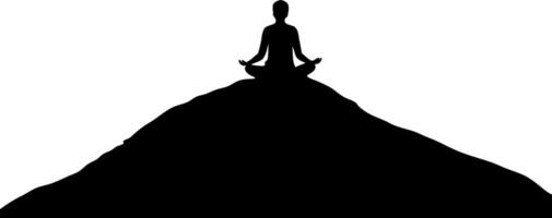 Silhouette of Person Meditating on Mountain Peak for Yoga and Mindfulness Design vector