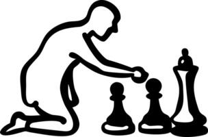 Silhouette of Person Playing Chess with Large Game Pieces Illustration vector