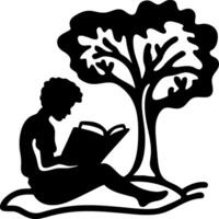 Silhouette of Person Reading Under Tree for Relaxation and Education Themes vector