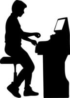 Silhouette of Person Playing Upright Piano Illustration for Music Design and Education vector
