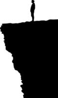 Silhouette of Person Standing on Cliff Edge Symbolizing Adventure and Risk Concept vector