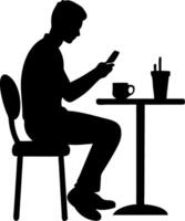 Silhouette of Person Texting at Coffee Shop Table for Digital Illustration Projects vector