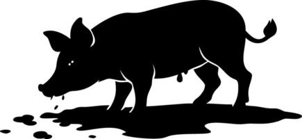 Silhouette of Pig in Mud Puddle Art for Farm Illustrations and Coloring Designs vector