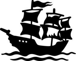 Silhouette of Pirate Ship in Ocean Waves for Nautical Theme Design vector