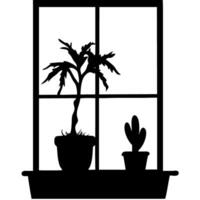Silhouette of Potted Plants on Window Sill Illustration for Home Decor Design vector