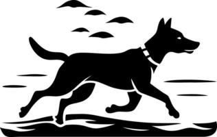 Silhouette of Running Dog with Birds in Flight Ideal for Tattoo or Coloring Book Design vector