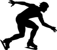 Silhouette of Speed Skater in Action Dynamic Ice Skating Pose for Sports Design vector