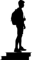 Silhouette of Student with Backpack on Books for Education and Learning Concepts vector