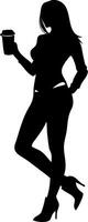 Silhouette of Stylish Woman with Coffee Cup for Design and Branding Use vector