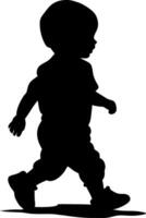 Silhouette of Toddler Walking Alone Playful Child Figure Art vector