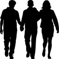 Silhouette of Three People Walking Together Friendship Unity Concept Art vector