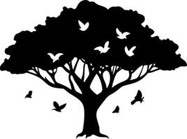 Silhouette of Tree with Birds Flying Art for Nature Designs vector
