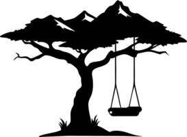 Silhouette of Tree with Swing Perfect for Nature Themed Designs and Illustrations vector