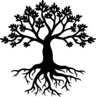 Silhouette of Tree with Roots and Branches for Nature Art and Design vector
