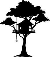 Silhouette of Treehouse with Swing Illustrative for Decorative Design Use vector