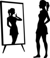 Silhouette of Woman in Front of Mirror Reflecting Self-Perception and Confidence vector