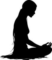 Silhouette of Woman Meditating in Yoga Pose for Relaxation and Mindfulness Art vector