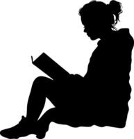 Silhouette of Woman Sitting and Reading Book for Education and Relaxation Design Use vector
