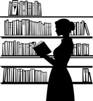 Silhouette of Woman Reading in Library for Educational and Literary Themes vector