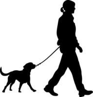 Silhouette of Woman Walking Dog on Leash for Design and Decals vector