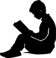 Silhouette of Young Child Reading Book in Sitting Position Art vector
