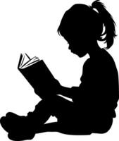 Silhouette of Young Girl Reading Book for Educational and Artistic Illustrations vector