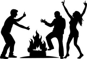 Silhouette People Dancing Around Campfire Celebration Party Illustration vector