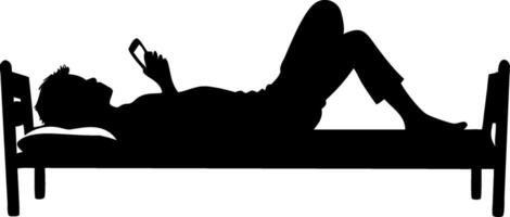 Silhouette Person Lying on Bed Using Smartphone Relaxed Lifestyle vector
