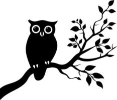 Silhouette Owl Sitting on Branch Illustration for Tattoo and Design vector