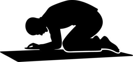 Silhouette Person in Prayer Pose on Mat for Meditation and Yoga Design vector