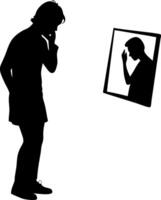 Silhouette Person Reflecting in Mirror Deep Thought Concept Art vector