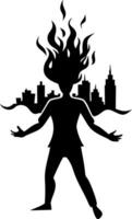 Silhouette Person With Fiery Hair in Cityscape Art for Creative Design Projects vector