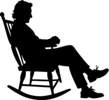 Silhouette Profile of Relaxed Man Sitting in Rocking Chair for Design and Art Projects vector