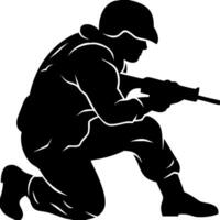Silhouette Soldier Kneeling with Rifle for Military Design Projects vector