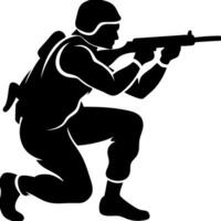Silhouette Soldier Kneeling with Rifle for Military Design and Illustration Projects vector
