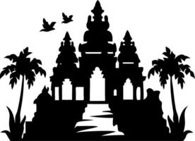 Silhouette Temple with Palm Trees and Birds for Art and Design vector