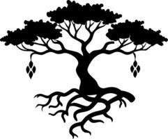 Silhouette Tree with Floating Roots Art for Tattoos and Design vector