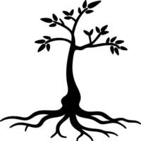 Silhouette Tree with Roots and Leaves for Nature Symbolism and Design Projects vector
