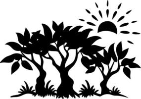 Silhouette Trees and Sun Artistic for Nature Design and Decoration vector