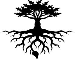 Silhouette Tree with Roots Illustration for Nature Designs and Tattoos vector