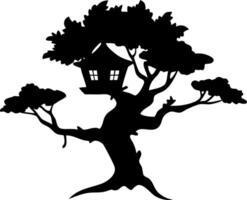 Silhouette Treehouse in Leafy Tree Illustration for Design and Crafts vector