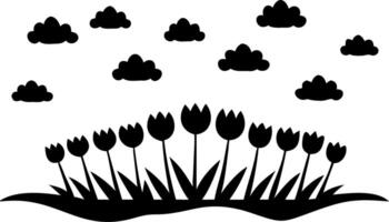 Silhouette Tulip Field with Clouds Illustration for Decor and Design vector