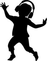 Silhouette of Child Dancing with Headphones for Music Themed Art and Creative Projects vector
