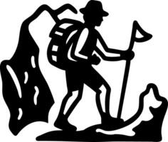 Silhouette of Hiker with Backpack on Mountain Trail for Adventure Design vector