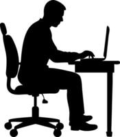 Silhouette of Office Worker Typing at Desk for Business Design and Illustrations vector